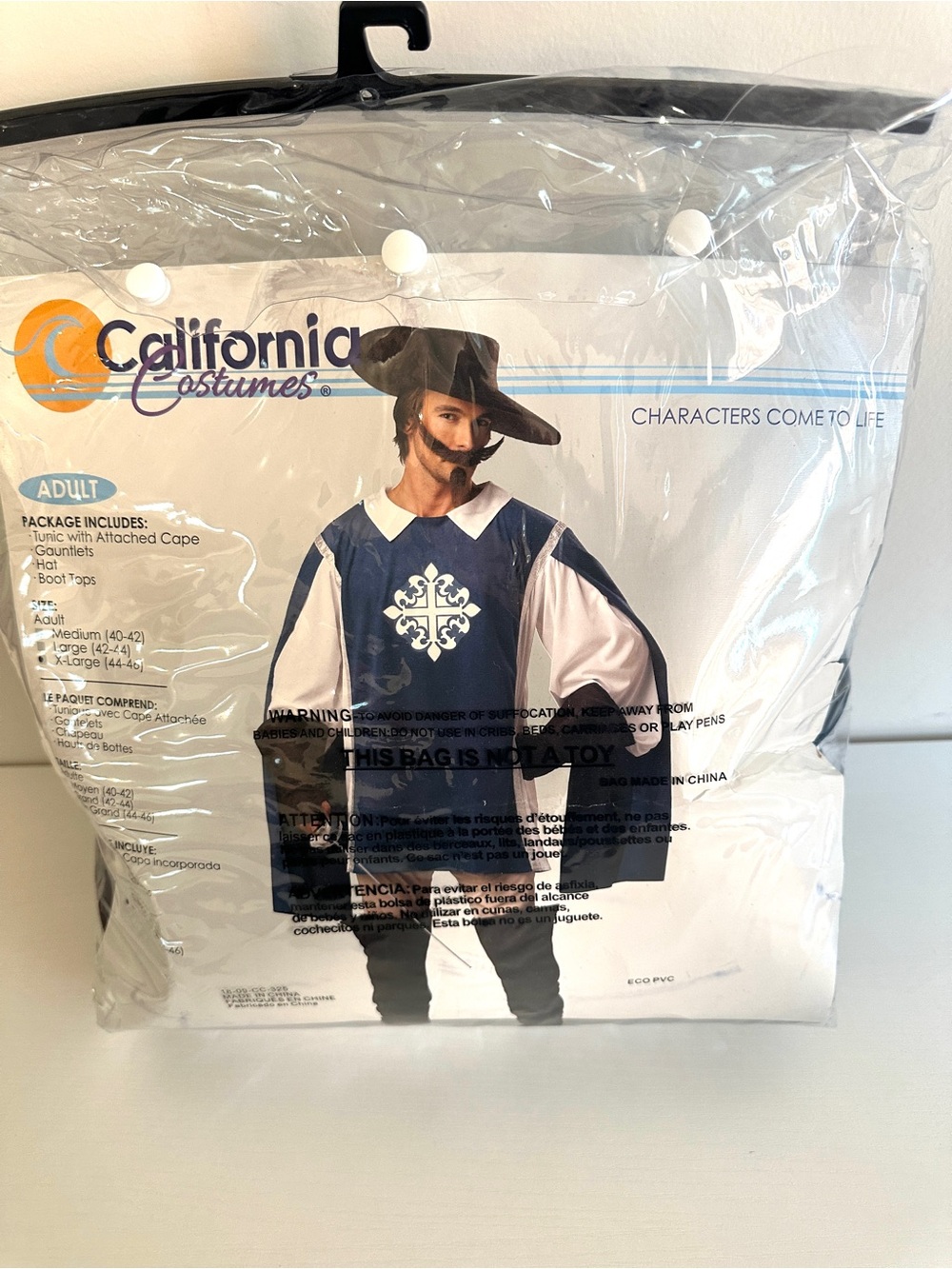 California Costumes Adult Musketeer Complete Outfit XL w/ Cape Blue White Brown